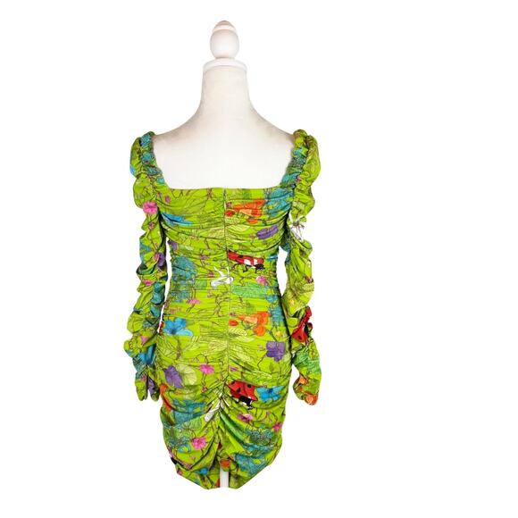 ALIÉTTE Floral Ruched Mini Dress 4 Green NEW - Picture 6 of 11